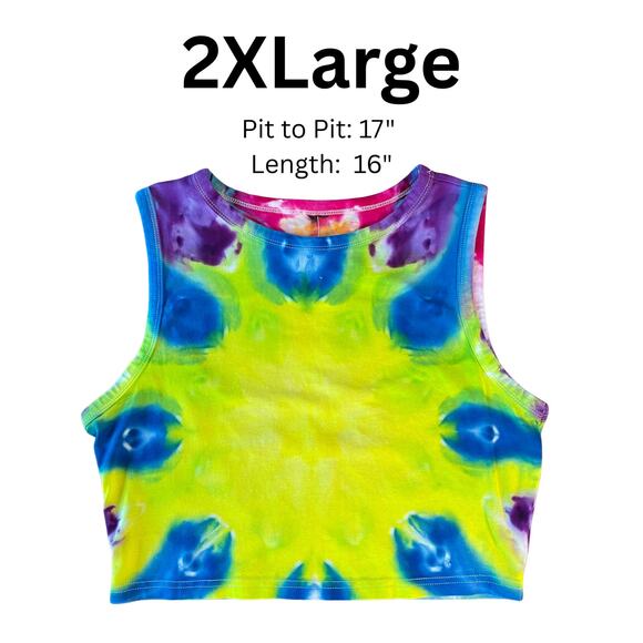 Women's Tie Dyed Tank Crop - Ice Dye Mandala Top Handmade - Rainbow (2XLarge) - Picture 3 of 10